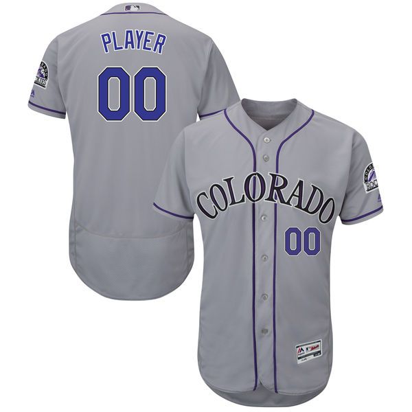 Men Colorado Rockies Majestic Gray Alternate Flex Base Authentic Collection Custom MLB Jersey with Commemorative Patch